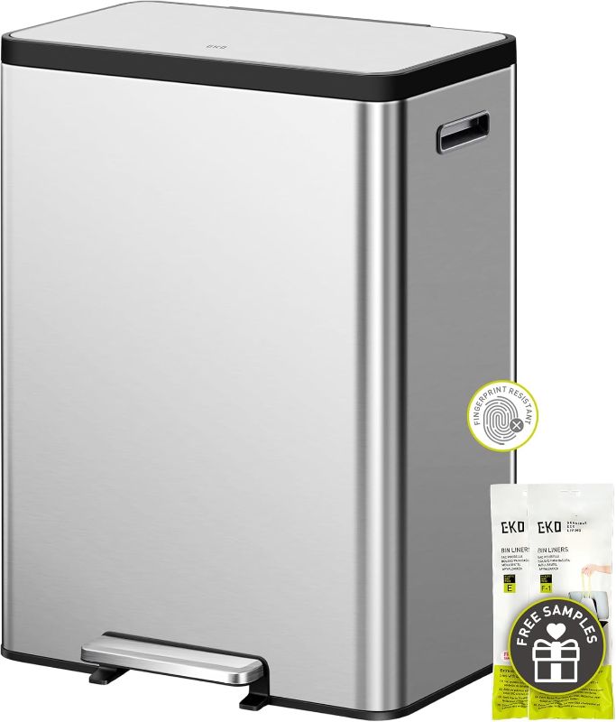 Photo 1 of ***(USED SOME SCUFFS/SCRATCHES, DENT,DUST)*** EKO EcoCasa II 36L+24L Dual Trash Can with Recycle Bin, Stainless Steel Garbage Can with Lid, Deodorizer Compartment, Odor-Proof and Fingerprint Resistant
