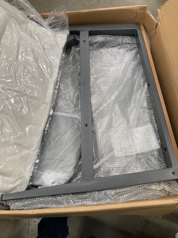 Photo 1 of ***(BOX 1 OF 2, MISSING Box #2 SELLING AS IS ***)***4-Piece Aluminum Patio Furniture Set, Outdoor Furniture with Coffee Table, Metal Sofa Set for Deck, Porch, Balcony, Indoor, Black Frame & Grey Cushion ***(BOX RIPPED/TORN)***