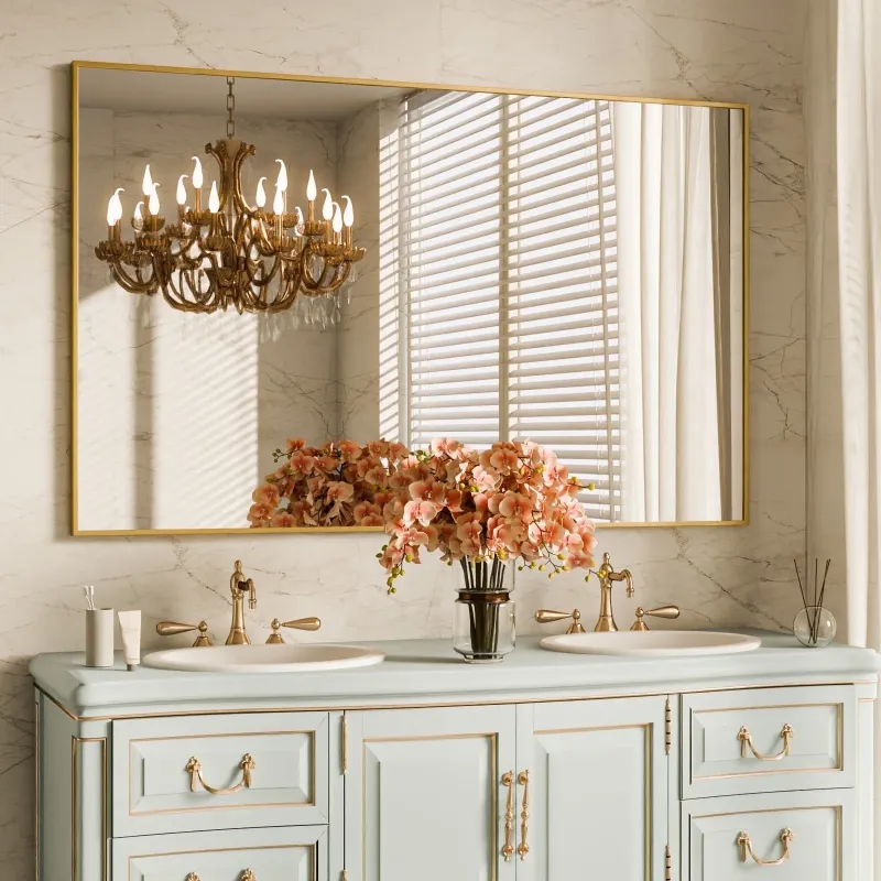 Photo 1 of ***The model may vary****
BEAUTYPEAK 48"x30" Bathroom Wall Mirror with Rectangular Metal Frame, Gold
