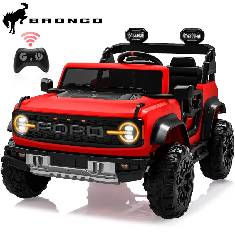 Photo 1 of 24V 2 Seater Ride on Cars for Big Kids, Licensed Ford Bronco Raptor Powered Ride on Toy Truck with Remote Control, Spring Suspension, Bluetooth, LED Light, Electric Car for Kids 3-8 Boys Girls, Red
