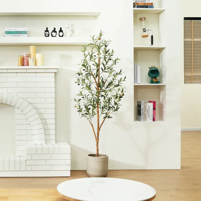 Photo 1 of 2 Pack 5 ft Artificial Olive Plants with Realistic Leaves and Natural Trunk, Silk Fake Olive Tree in Black Plastic Pot, Faux Olive Tree for Office Home
