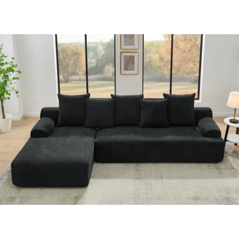 Photo 1 of 110" Modular Sectional Sofa, Boneless L-Shape Cloud Couch with 30" Deep Seat, Modern Upholstered Velvet Compressed Sofa with Chaise for Living Room, Black