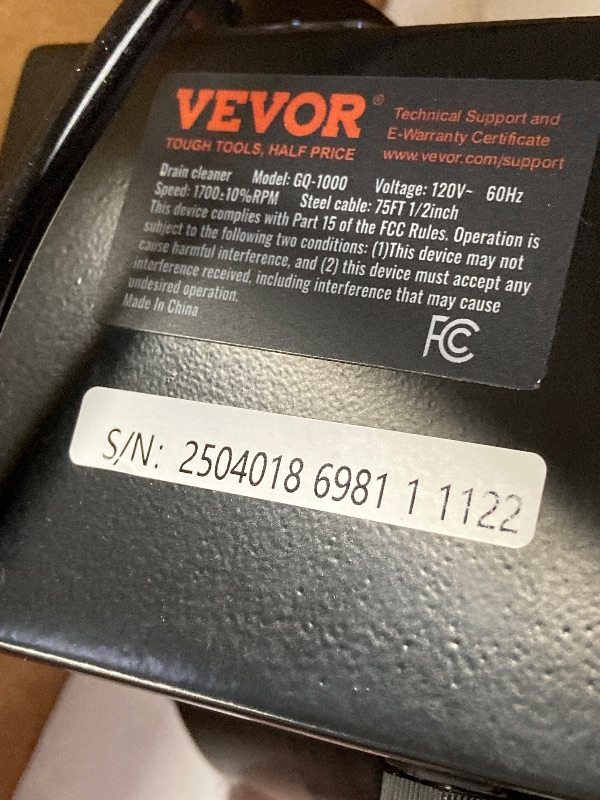 Photo 1 of ***(PARTS ONLY - DO NOT WORK, DOESN'T TURN ON -SELLING AS PARTS ONLY )*** 
VEVOR Drain Cleaner Machine 75Ft x 1/2Inch, 370W Drain Cleaning Machine Fits 1 Inch (25mm) to 4 Inch(100mm) Pipes, Portable Electric Drain Auger Cleaner with 8 Cutters, Gloves