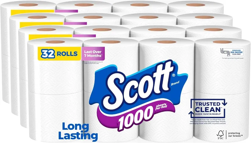 Photo 1 of 1000 Trusted Clean Toilet Paper, 32 Rolls, Septic-Safe, 1-Ply Toilet Tissue