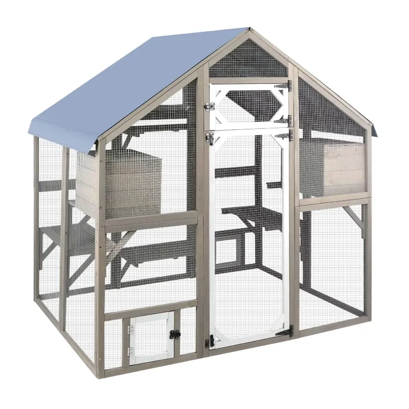 Photo 1 of [Stock Photo Different from actual product] [Possible Water Damage] PETSCOSSET Cat Catio Outdoor Enclosure Outside Patio Large Catio House for Indoor 2-3 Cats Weatherproof Wooden Walk in Kitty Cage,Versatile Use for House's Window,Pet Doors, Tunnel

