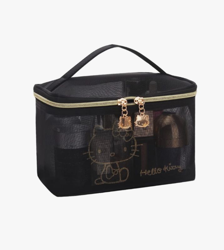 Photo 1 of AmBealla Cosmetic Small Bag Makeup Bag Travel Case with Handle, Black Nylon Mesh Organizer for Women Toiletry Bag for Skincare & Beauty Tools Home Storage for Girls