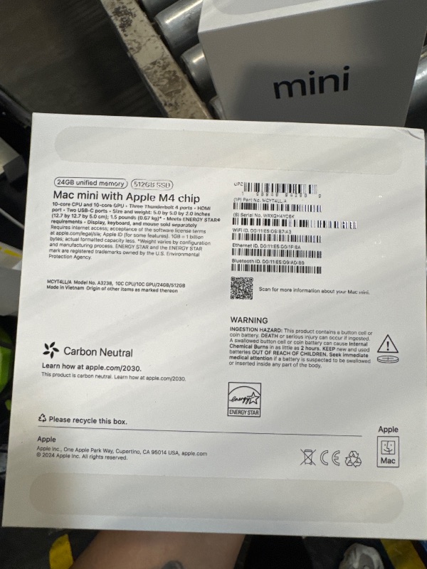 Photo 1 of Apple 2024 Mac mini Desktop Computer with M4 chip with 10?core CPU and 10?core GPU: Built for Apple Intelligence, 24GB Unified Memory, 512GB SSD Storage, Gigabit Ethernet. Works with iPhone/iPad