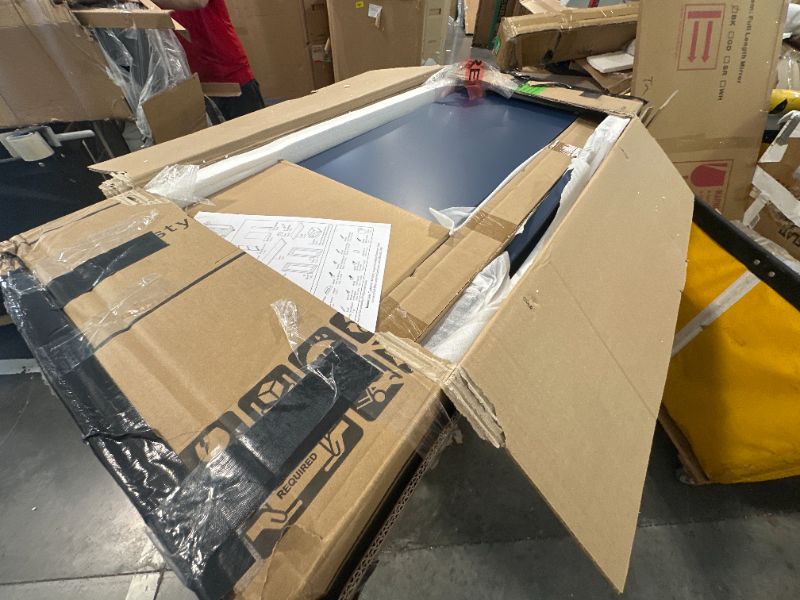 Photo 1 of [Dark Blue Color] Homestyles Dolly Madison Rolling Mobile Kitchen Island with Storage and Towel Rack, 54 Inch Width, Off White