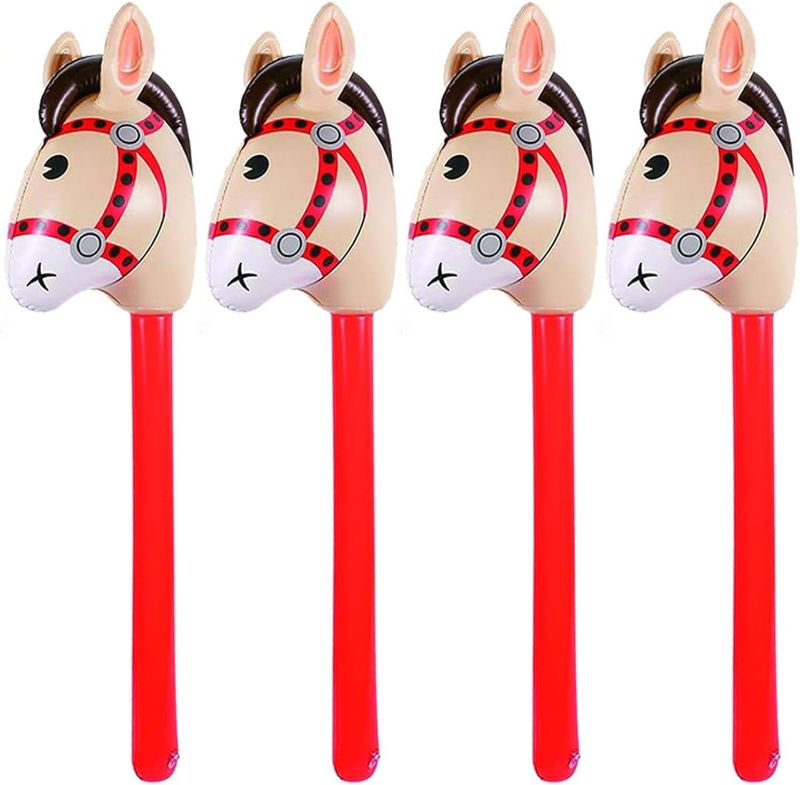 Photo 1 of 
4PCS Inflatable Stick Horse - Pony/Western Cowboy/Horse Baby Shower Birthday Party Decorations Inflatable Horse Head (Red)