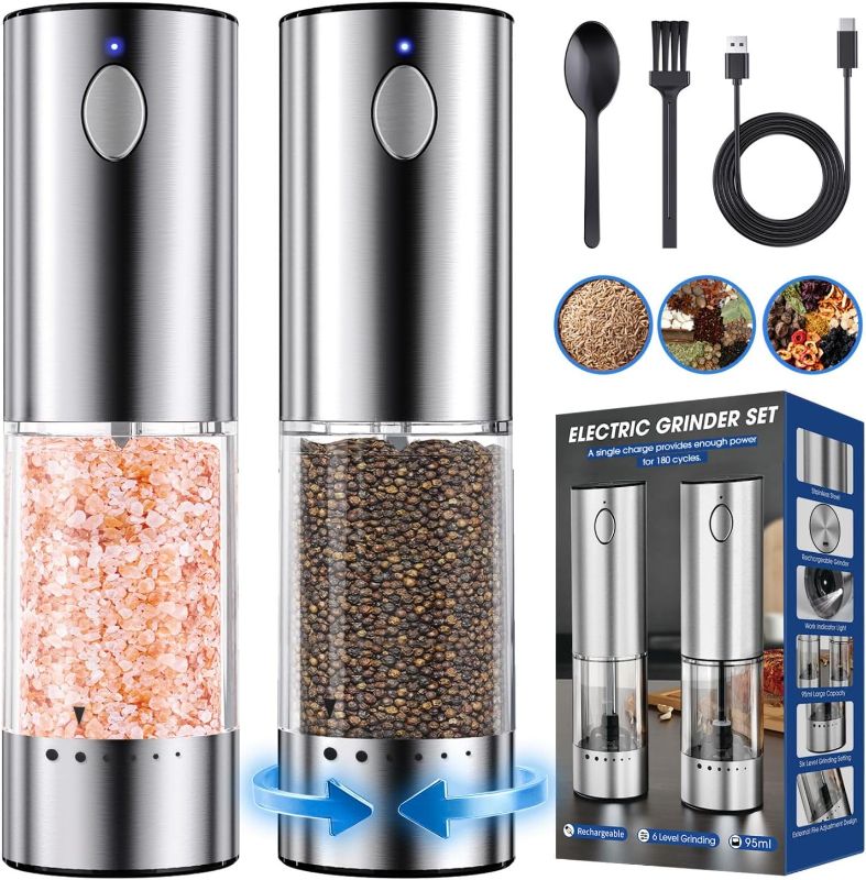 Photo 1 of 
HomeHacks 2 Pack Rechargeable Electric Salt and Pepper Grinder Set with LED Light, Stainless Steel Grinder Mill with Upgraded Large Capacity and Adjustable...