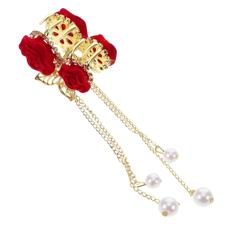 Photo 1 of *** USED *** FRCOLOR Floral Hair Clip for Hair Accessory Tassel Small Ponytail Clip for Girls Metal Grab Clip for Wedding Hairstyle        