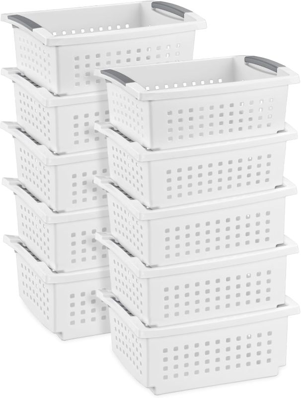 Photo 1 of 
Sterilite 2 Pcs Medium Stacking Basket, Plastic Stackable Storage Organizer Bin, White