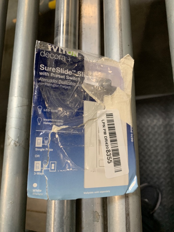 Photo 1 of **DAMAGE TO THE BOX ** Leviton SureSlide Dimmer Switch for Dimmable LED, Halogen and Incandescent Bulbs, 6674-P0W, White