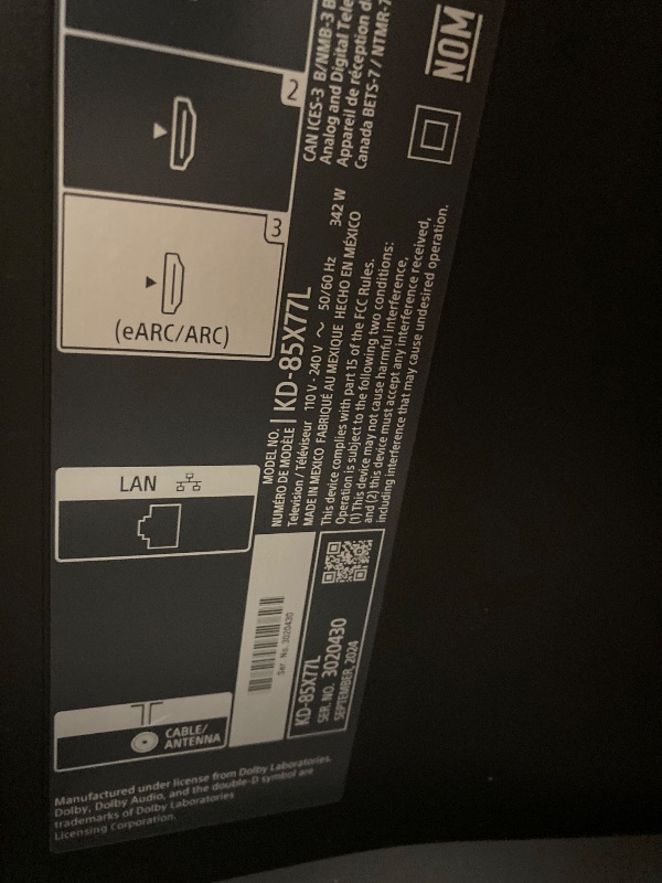 Photo 1 of Sony 85 Inch 4K Ultra HD TV X77L Series: LED Smart Google TV KD85X77L- Latest Model, Black
