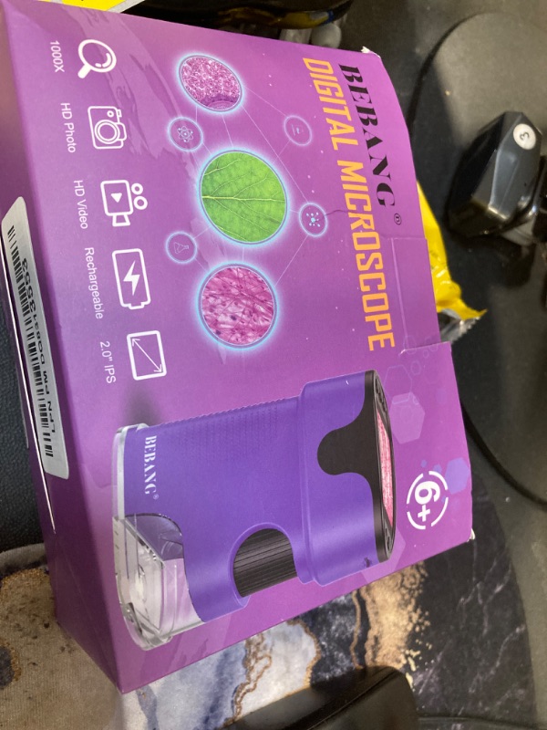 Photo 1 of 1000X Handheld Microscope for Kids 4K 2.0" Screen Rechargeable Mini Pocket Digital Microscopes w/Slides Kit Portable Edu Gift Age 4-6 8-12 Children Students (Purple)