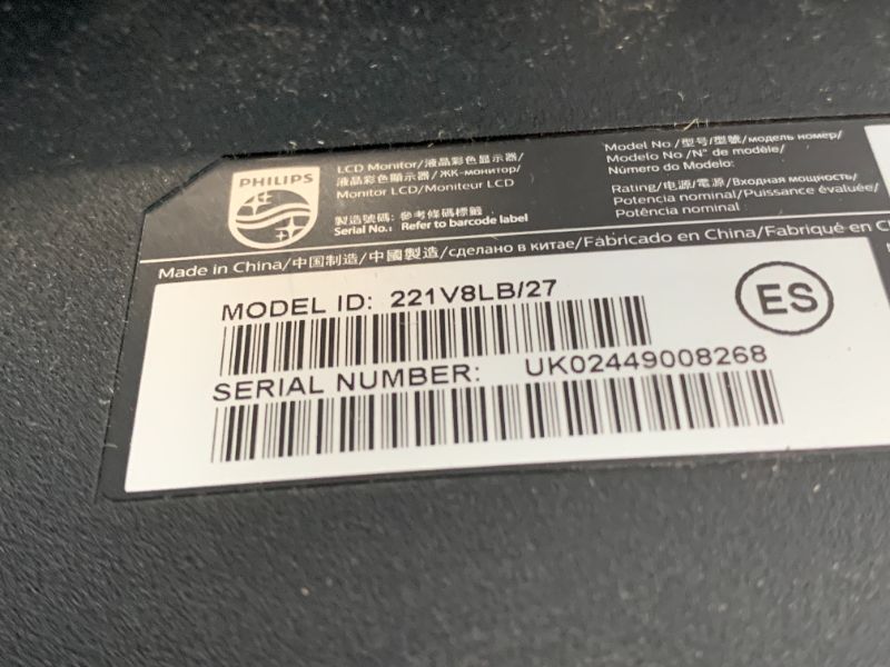 Photo 1 of ** NO POWER CORD**
PHILIPS 22 inch Class Thin Full HD (1920 x 1080) Monitor, 100Hz Refresh Rate, VESA, HDMI x1, VGA x1, LowBlue Mode, Adaptive Sync, 4 Year Advance Replacement Warranty, 221V8LB