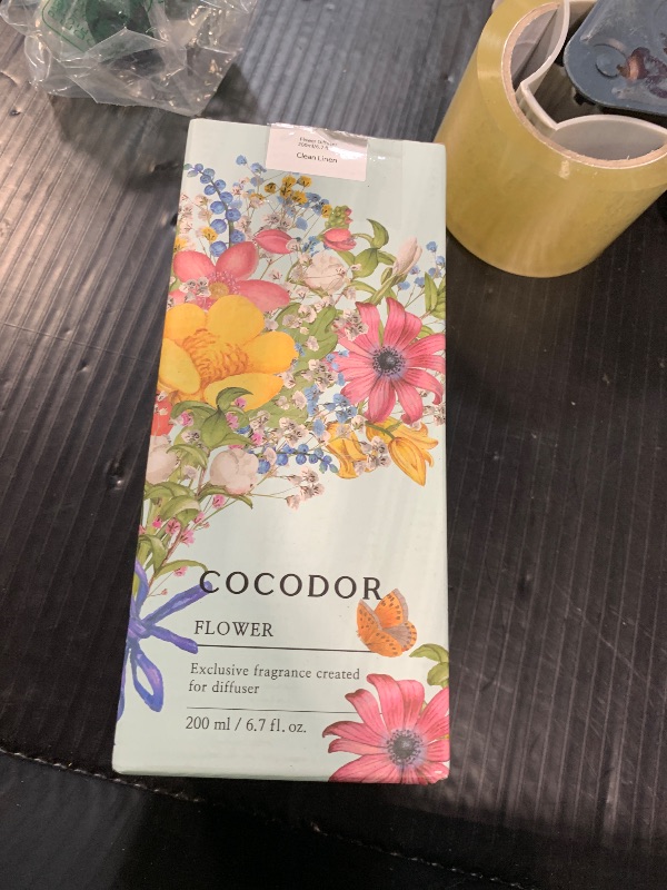 Photo 1 of COCODOR Flower Reed Diffuser Set / 6.7oz / Clean Linen/Scent Diffuser with Sticks Home Fragrance Reed Diffuser for Bathroom Shelf Decor