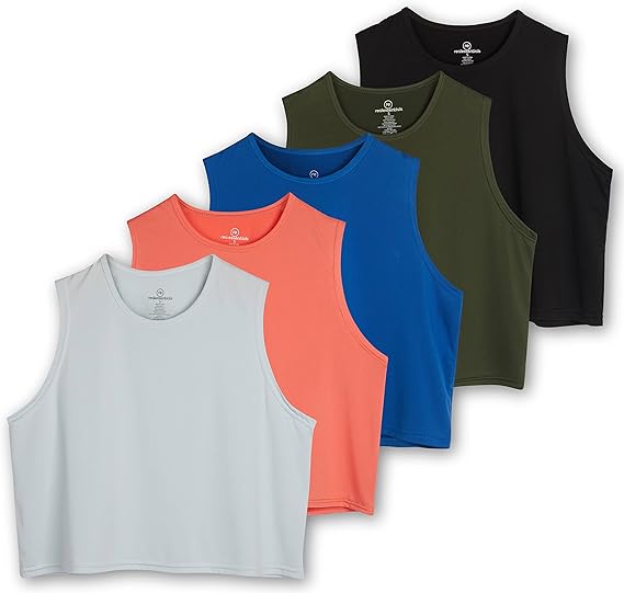Photo 1 of *1 missing* Real Essentials 5 Pack: Women's Dry Fit Crop Summer Tank Top - Gym Yoga Workout Sports Tee size M 