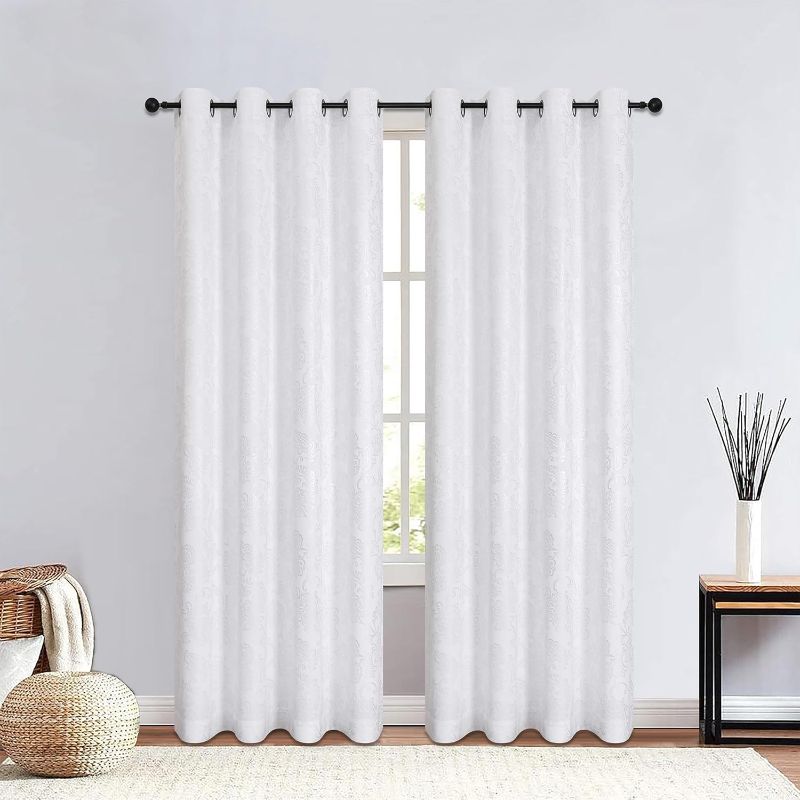 Photo 1 of *****SIMILAR*****Silas Damask Printed Metallic Grommet Room Darkening Window Panel, 52x84 Inches, Room Darkening, Polyester Fabric, Perfect Home Decor for Living Room & Bedroom, White