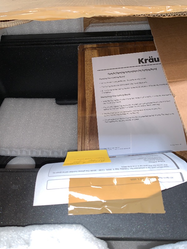 Photo 1 of ***CORNER CRACKED***KRAUS Bellucci 33” Workstation Drop In Retrofit Farmhouse Single Bowl Granite Kitchen Sink in Black with Accessories