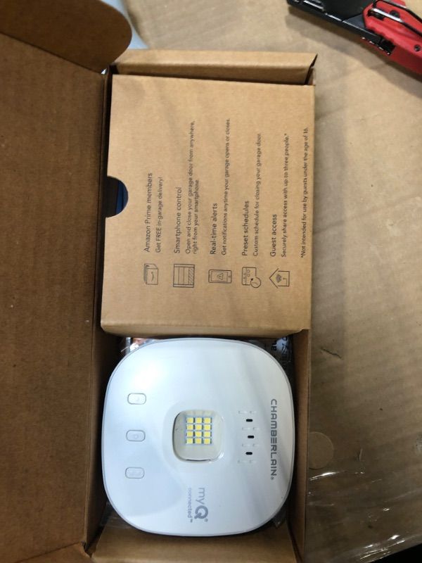 Photo 1 of *** Missing parts***CHAMBERLAIN Smart Garage Control - Wireless Garage Hub and Sensor with Wifi & Bluetooth - Smartphone Controlled, myQ-G0401-ES, White
****STOCK PHOTO, ITEM/ COLOR MAY VARY****