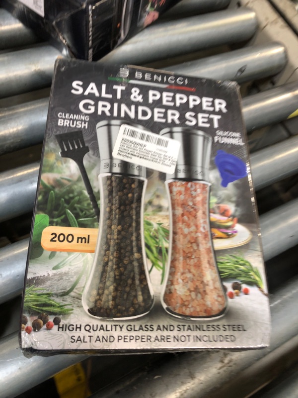 Photo 1 of ** FACTORY SEALED ** Premium Salt and Pepper Grinder Set of 2 - Two Refillable Stainless Steel Sea Salt & Spice Shakers with Adjustable Coarse Mills - Easy Clean Ceramic Grinders w/BONUS Silicone Funnel & Cleaning Brush