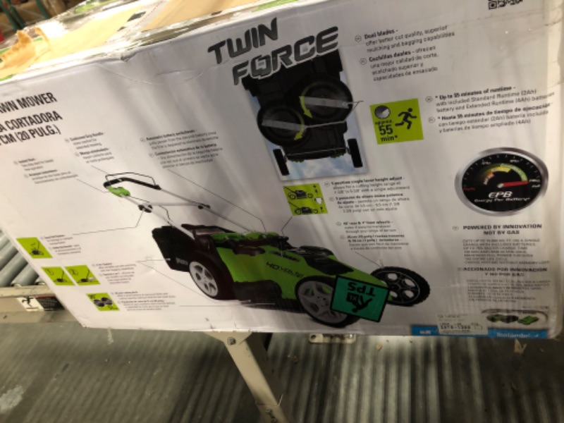 Photo 1 of **USED**Greenworks 40V 20" Twin Blade Mower, 4.0Ah + 2.0Ah Battery