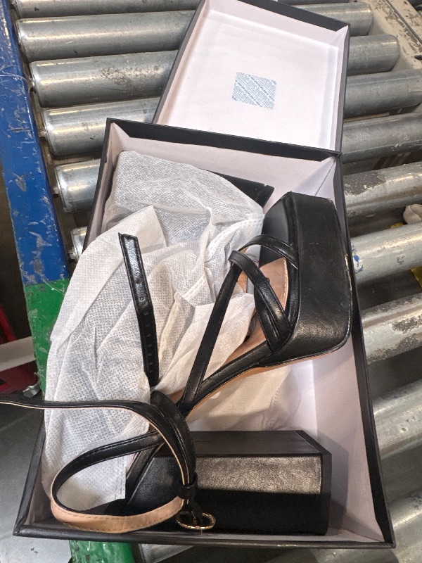 Photo 1 of ** DAMAGE **ISNOM Black Chunky Heels for Women - Platform Sandals with Ankle Strap and Block Heels SIZE 7,5