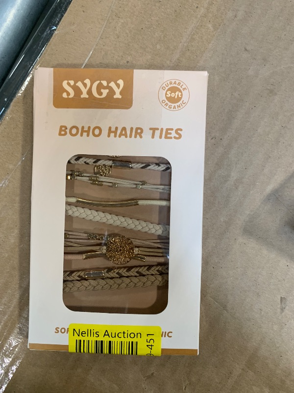 Photo 1 of 10 Boho Bracelets, Braided & Stretch Hair Ties for Thick/Thin Hair, 5 Styles, Light Coffee Colors - No Damage Ponytail Holders