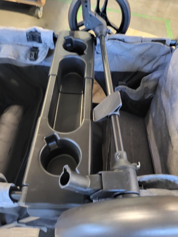 Photo 1 of ***conector to cheels missing***
Jeep Wrangler Deluxe 4 Seater Stroller Wagon by Delta Children - Premium Quad Stroller Wagon for 4 Kids with Convertible Seats, Adjustable Push/Pull Handles, Removable Canopy & Flat Fold, Grey