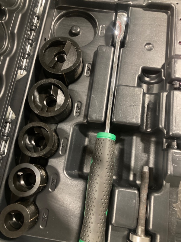 Photo 1 of ***PARTIAL SET
Greenlee 7238SB Slug-Buster Knockout Punch Kit with Hex Ratchet Wrench, 1/2" to 2" Punches, and 7/16" and 3/4" Draw Studs, Electrical Conduit Hole Cutter Kit