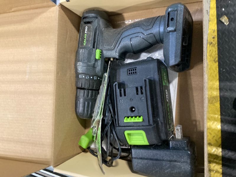 Photo 1 of ***CORRECT ITEM****GALAX PRO Cordless Drill Driver 20V,1.3Ah Battery Power Drill Driver with Single Speed 0-600RPM,and Work Light, Max Torque 20N.m, 3/8 Inch Keyless Chuck, 19+1 Position,Battery and Charger Included