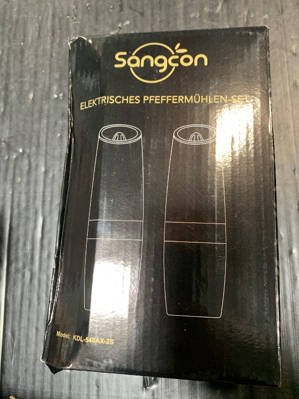Photo 1 of Sangcon Gravity Electric Salt and Pepper Grinder Set Automatic Shakers Mill Grinder with LED Light, BATTERY POWERED Adjustable Coarseness One Hand Operation, Upgraded Larger Capacity