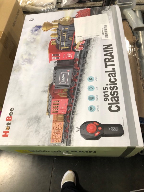Photo 1 of Hot Bee Train Set, Remote Control Train Toys with Luxury Tracks, Christmas Train Sets for Around the Tree,Toy Train with Smokes, Lights & Sound,Model Train Set for 3 4 5 6 7+ Years Old Boys Gifts Kids