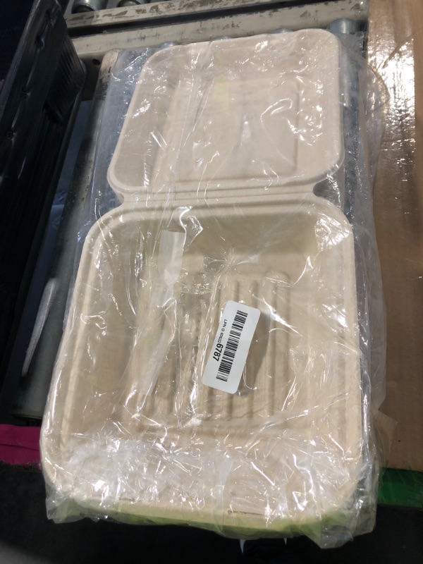 Photo 1 of [50 COUNT]Harvest Pack PFAS FREE 8 X 8" Compostable Clamshell Food Containers, Heavy-Duty to go Hinged Container, Disposable Bagasse Eco-Friendly Natural Takeout to go Box, Made from Sugarcane