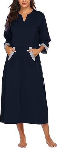 Photo 1 of 
Ekouaer Women's Zipper Robe 3/4 Sleeve Housecoats Full Length House Dress Loungewear Long Nightgown with Pockets******L