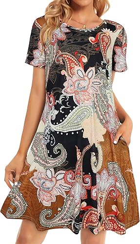 Photo 1 of 
Womens Summer Dresses Beach Casual Loose Tshirt Floral Short Sleeve Flowy Pockets Sundresses******* L
