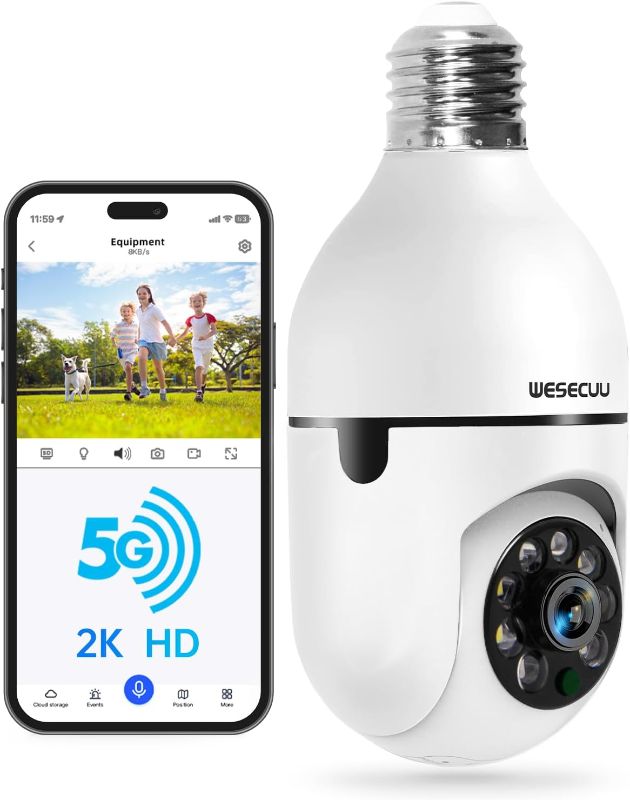 Photo 1 of **STOCK PHOTO REFERENCE ONLY, ITEM IS SIMILAR** Light Bulb Security Camera -5G& 2.4GHz WiFi 2K Security Cameras Wireless Outdoor Motion Detection and Alarm,Two-Way Talk,Color Night Vision,Human Detection