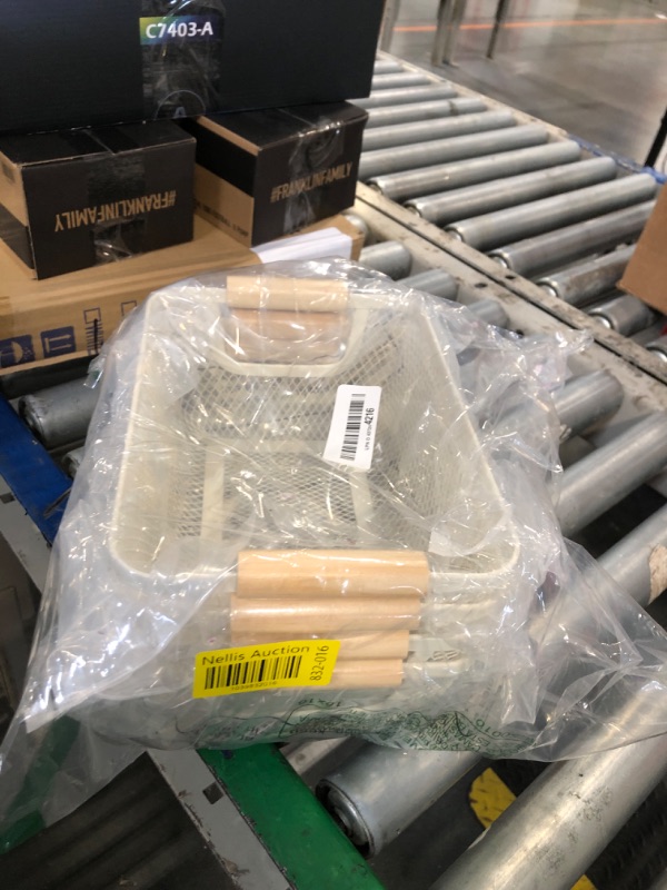 Photo 1 of ****ONE HANDLE IS BROKEN *****Ziliny 4 Pcs Metal Wire Basket with Wooden Handles Mesh Steel Storage Organizer Bin Containers for Home Organizing Cabinet Pantry Closet Kitchen Fridge Fruit Makeup Snacks Gifts(Medium,Cream White)