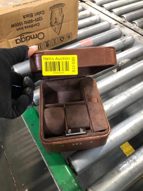 Photo 1 of KAMIER Watch Case with Combination Lock - 4 Watch Storage and Jewelry Organizer - Watch Travel Case for Ring and Watch Storage, PU Leather Travel Watch Case, Ideal for Gift (With Gift Box), Brown