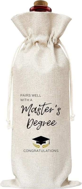 Photo 1 of ** different style**
Master's Degree Wine Gift Bag, Pairs Well with a Master's Degree Graduation Gift Wine Bag for MS, Masters Degree, Her, Him, Graduation Party, 1 Pc Burlap Wine Bottle Cover Bag (f10)
