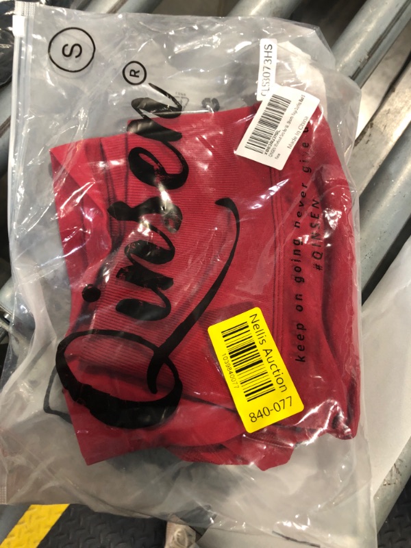 Photo 1 of *** no shorts***QINSEN Workout Sets for Women 2 Piece Seamless Ribbed Crop Tank High Waist Shorts Yoga Outfits Red S
