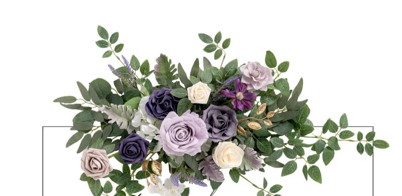 Photo 1 of  Artificial Flowers Backdrop Garland Lilac Purple Gold For Ceremony Reception Door Wall Easel Home Decoration Entryway Faux Outdoor Board Head Table Decor