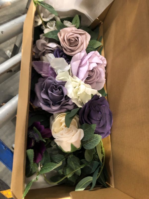 Photo 1 of  Artificial Flowers Backdrop Garland Lilac Purple Gold For Ceremony Reception Door Wall Easel Home Decoration Entryway Faux Outdoor Board Head Table Decor