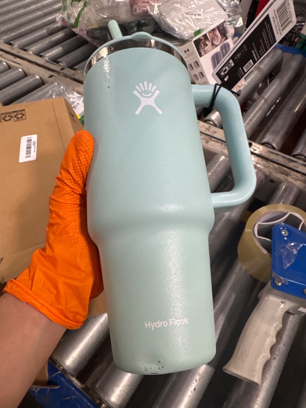 Photo 1 of **DAMAGE*Hydro Flask 40 Oz Travel Tumbler with Handle, Lid and Straw - Insulated Stainless Steel in Dew