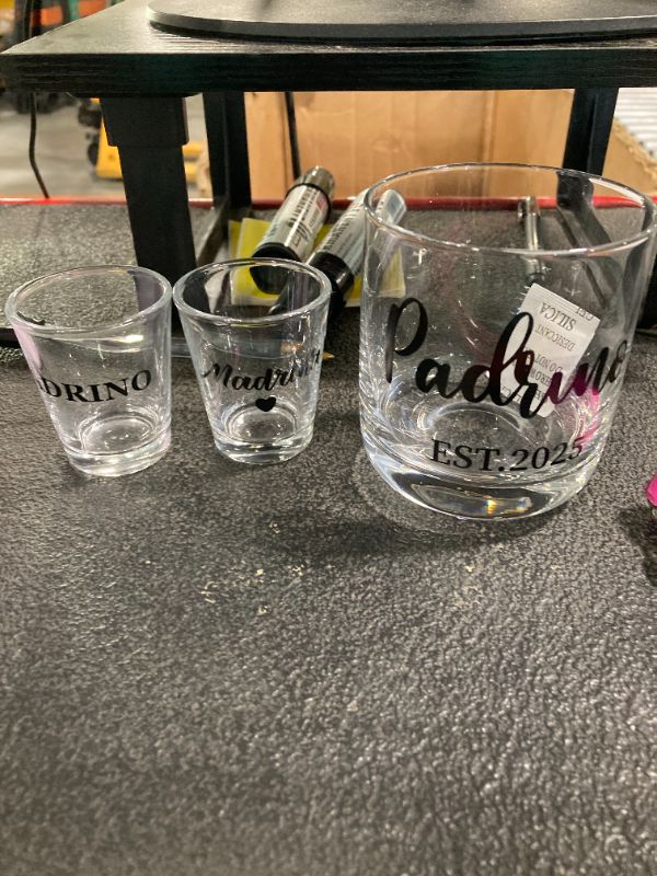 Photo 1 of ** 3 PCS ** Physkoa Set de Regalo para Padrinos – Copas de Vino, Whisky y Shots (4 Piezas) – ¿Quieren ser mis padrinos? – Propuesta para Madrina y Padrino de Bautizo o Comunión – Madrina y Padrino Proposal Gift