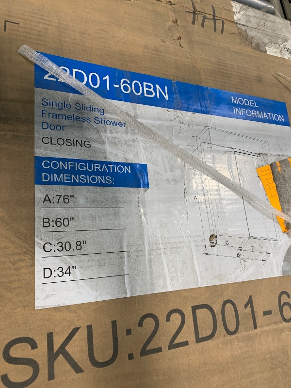 Photo 1 of *** SIMILAR PRODUCT ***EUROTECH SHOWERS VITRA-100 56"-59.25" W x 78" H, Single Sliding Frameless Shower Door, 3/8" Clear Tempered Glass (Brushed Nickel)