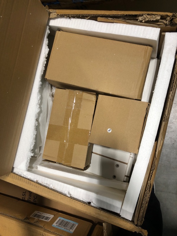 Photo 1 of ***MISSING HARDWARE***Pamapic Makeup Vanity with Crystal Knobs, Glass Top Vanity Desk with Mirror and Lights, Power Outlet, Drawers and Cabinet, 3 Lighting Color Adjustable Dressing Table, Upgraded Silent Slides, White