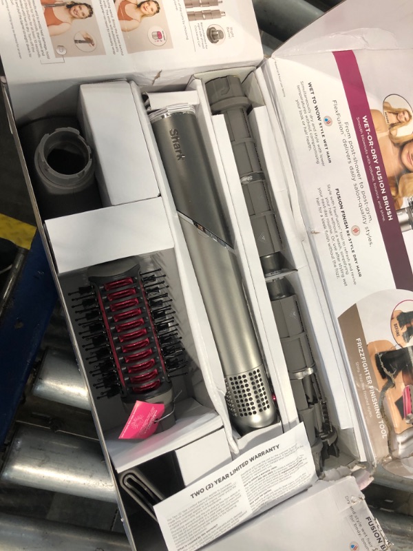 Photo 1 of **ONE OF THE WRAP CURLERS IS DAMAGED(SHOWN IN LAST PHOTO)**Shark FlexFusion Hair Dryer with Fusion Hair Brush, Ceramic Air Styler with Auto-Wrap Hair Curlers & Concentrator, Ceramic Plates, Metallic Mist HD641
