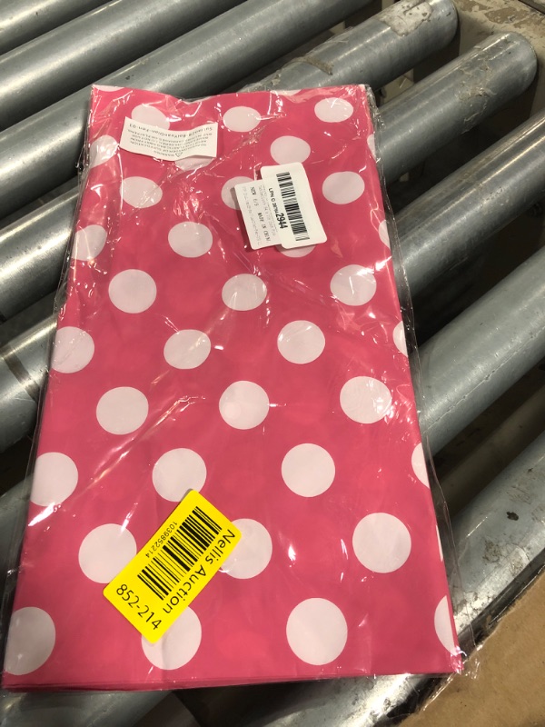 Photo 1 of Kesfey 3 Packs Minnie Mouse Tablecloth 54 x 108 Inch Pink Polka Dot Table Cloths Disposable Plastic Pink Waterproof Picnic Table Covers Pink and White Dots Minnie Tablecover for Birthday Party
